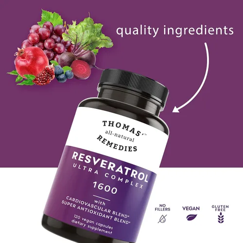 Miniatura 2 de Thomas' all-natural Remedies Resveratrol 1600mg Suplemento antioxidante orgánico Trans-Resveratrol con extracto de semilla de uva orgánico
