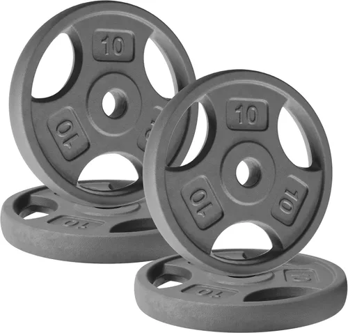 Yes4All Placas de peso de agarre estándar de 1 pulgada, hierro fundido con varios tamaños de 2.5 libras a 35 libras para entrenamiento de fuerza, A.