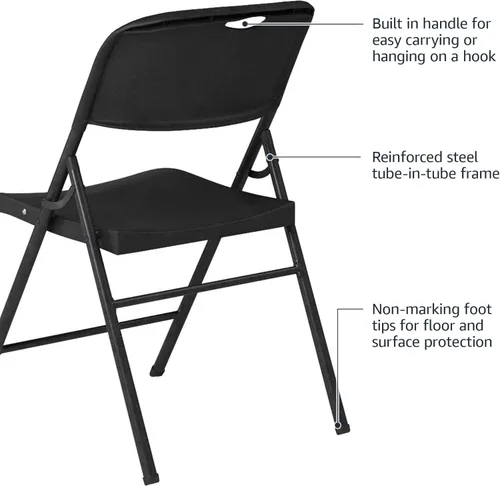 Miniatura 5 de Amazon Basics Silla Plegable Portátil Resistente de Plástico Plegable, Capacidad de 350 Libras, Negro, Paquete de 2