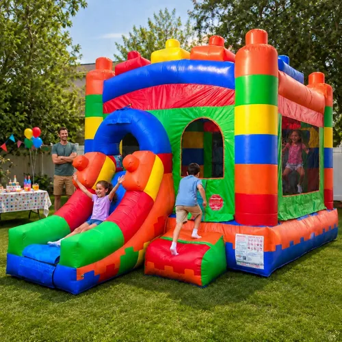 Crossover - Casa inflable de rebote con tobogán (sin soplador) de 18 x 12 x 14.5 pies, bloque de construcción, casa de rebote combinada con aro de