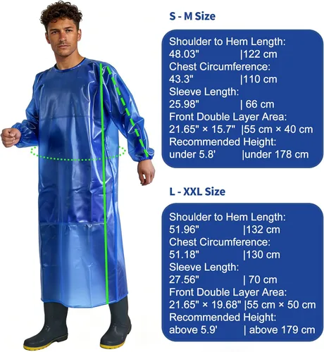 Miniatura 2 de SUJAN Traje Antisalpicaduras Delantal Impermeable Resistente a Químicos, Mono de PVC de Manga Larga Azul real