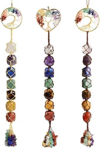 Anjiucc Árbol de la Vida de Cristal Curativo de Piedra de 7 Chakras para Colgar en la Pared Decoración del Hogar Interior, Decoración de Ventana,