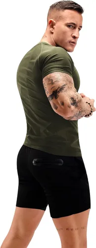 Miniatura 4 de FUXERT - Camisa de sauna para hombre, traje de sudor para gimnasio, ejercicio, camisa de compresión, ropa de entrenamiento moldeadora Verde
