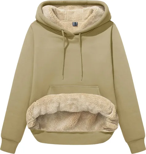 Miniatura 111 de MAGCOMSEN Sudaderas con capucha para mujer, con forro de sherpa, de vellón, para invierno, cálido, pesado, de algodón, con bolsillo