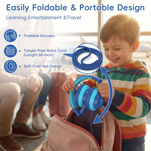 Miniatura 7 de Candy Bila Auriculares con cable para niños, auriculares USB tipo C para niños, volumen seguro de 85 dB, sonido estéreo HD, ajuste cómodo, ajustable