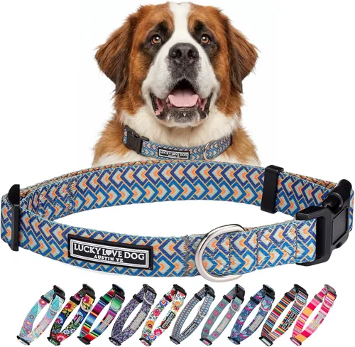 Miniatura 42 de Lucky Love Dog - Collar de perro ajustable con hebilla de fácil clic para los grandes, duradero y cómodo para perros machos y hembras, collar