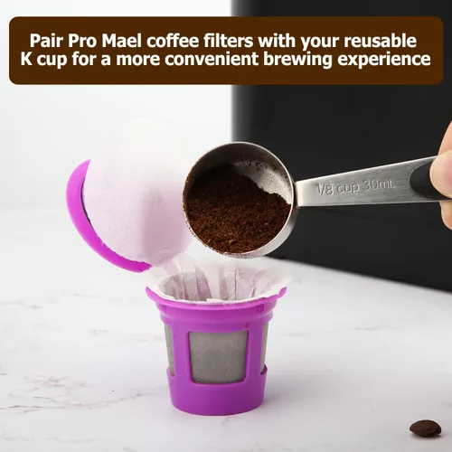 Miniatura 3 de Pro Mael Filtros desechables K Cup con tapa, papel de filtro de café para cafeteras Keurig de una sola porción 1.0 y 2.0, uso con cápsulas K Cup