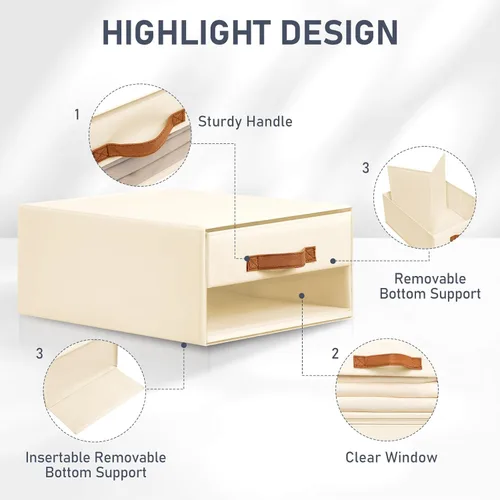 Miniatura 7 de DIMJ Organizadores de armario y almacenamiento - Contenedores de tela con cajones para armario, organizadores de ropa plegables con ventana Beige