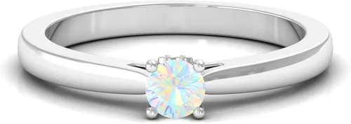 Anillo de promesa de ópalo etíope auténtico, anillo solitario de ópalo etíope con diamante, anillo solitario de ópalo etíope de corte redondo,