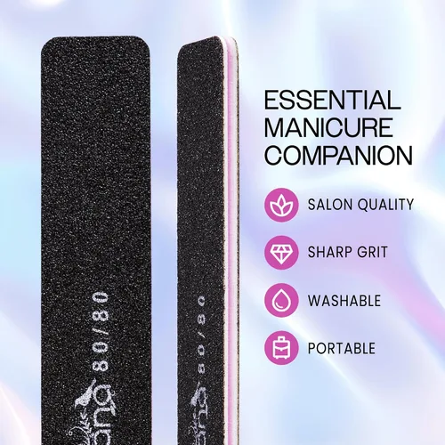 Miniatura 2 de PANA Lima de uñas Emery Jumbo de doble cara para manicura, pedicura, uñas naturales y acrílicas, color negro (grano 80/80), paquete de 50