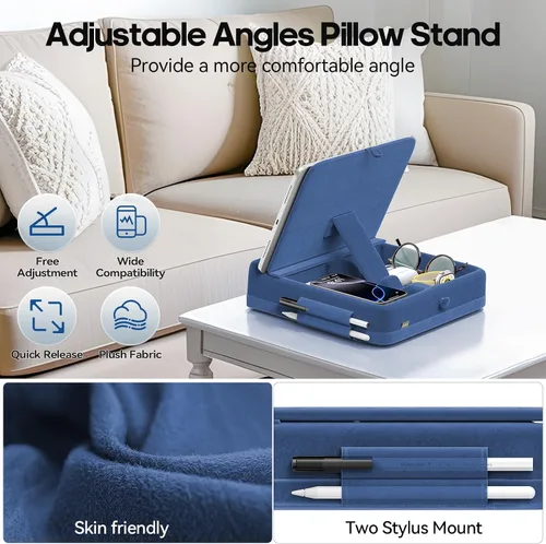 Miniatura 5 de KDD - Soporte de almohada para tableta con almacenamiento, soporte plegable para iPad para regazo, escritorio y cama, base de almohadilla suave