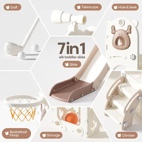 Miniatura 3 de Mloong Tobogán 7 en 1 para Niños Pequeños, Tobogán para Niños Pequeños Bebés de 1-3 Años, Interior y Exterior con Aro de Baloncesto Golf Mejorado