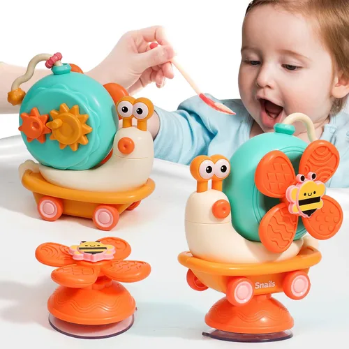 Juguete para silla alta 5 en 1 con ventosas giratorias, juguetes Montessori para niños pequeños de 1 a 3 años de edad, bandeja infantil con motor