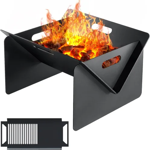 Miniatura 8 de Pozo de fuego de 20 pulgadas, Pozo de fuego portátil para exteriores con bandeja para BBQ, Pozos de fuego de acero desmontables para camping
