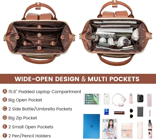 Miniatura 2 de LOVEVOOK - Mochila para laptop para mujer, mochila de moda para mujer.., 15,6 pulg. Beige Blanco - Marrón