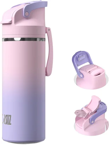 OISIZ Botella de agua aislada de 20 onzas con boquilla 2 en 1 y tapa de popote, cierre de seguridad de un clic, 100% a prueba de fugas, mantiene el