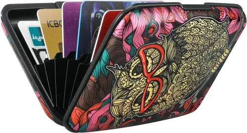 Miniatura 306 de ELFISH Mini cartera de aluminio RFID para tarjetas de crédito, funda de identificación de metal para hombres y mujeres, Happy Flower, Cartera Rfid