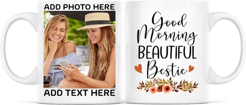 Miniatura 19 de Taza de café con texto en inglés "Because Of You I Laugh", regalo para mujeres, mejores amigas, mejores amigas, tazas personalizadas de amistad