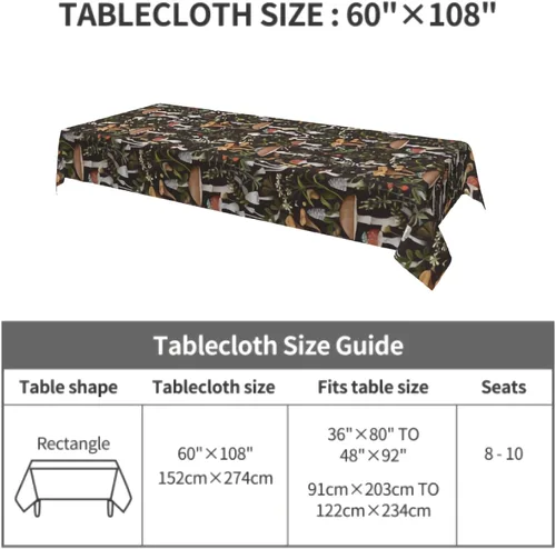 Miniatura 7 de Cafl Mantel rectangular con diseño de hongos otoñales, bayas e insectos, impermeable, sin arrugas, para comedor (60 x 108 pulgadas)