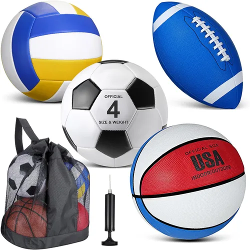 Miniatura 10 de HyDren Juego de 4 pelotas deportivas de tamaño oficial para baloncesto, balón de fútbol, voleibol, con bolsa de transporte y inflador, regalo