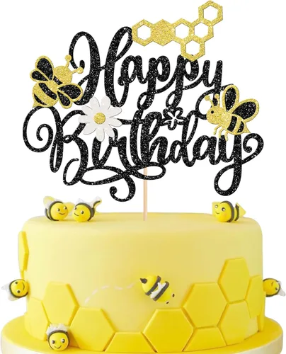 Miniatura 17 de ZHUOWEISM 1 decoración para pastel con diseño de abeja y flores con purpurina de panal de abejorros para pastel de cumpleaños, para temática