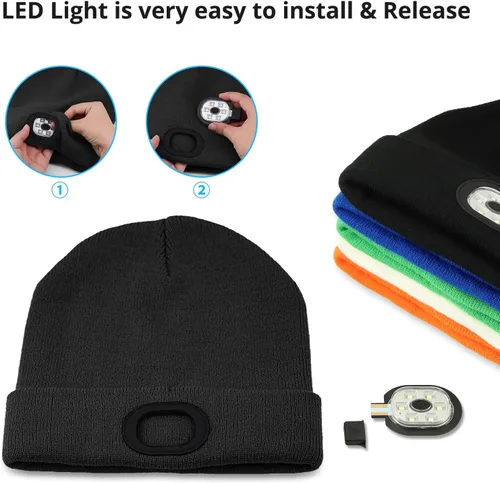 Miniatura 5 de Gorro de punto con luz incorporada, recargable, con luz LED, suave, de acrílico, para hombre y mujer, regalo