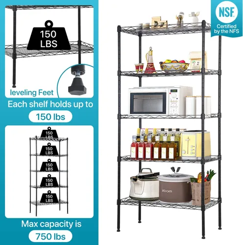 Miniatura 4 de Estantería de almacenamiento de 5 niveles, estante NSF ajustable en altura, estantes de alambre organizador de acero para lugares pequeños, cocina