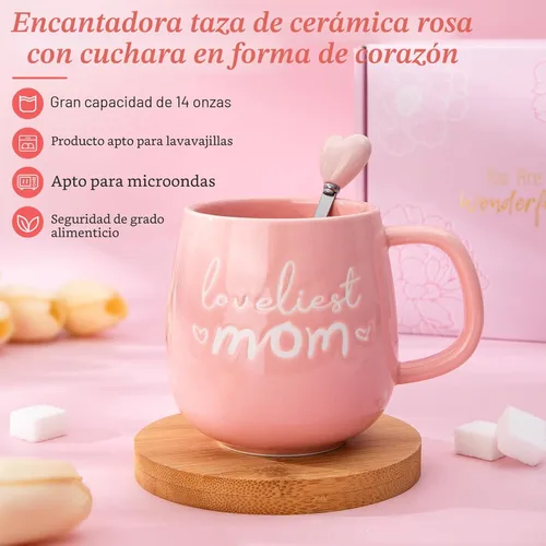 Miniatura 2 de Regalos para mamá de hija hijo, regalos de cumpleaños para mamás – Taza de café para el día de la madre – Juego de regalo de plato de joyería