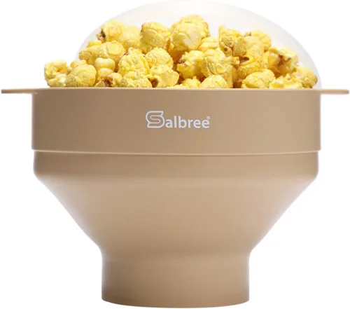 La máquina original de palomitas de maíz Salbree plegable de silicona para microondas, cuenco apto para microondas con capacidad de 16 tazas, Canela