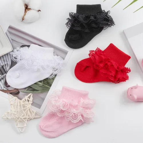 Miniatura 7 de BQUBO - Calcetines para bebés y niñas calcetines de encaje con volantes calcetines para recién nacidoniños pequeños calcetines con ojales calcetines