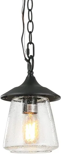 Miniatura 10 de LOG BARN Luces colgantes para exteriores, accesorio de porche en metal negro pintado con globo de vidrio transparente burbujeado, lámpara colgante