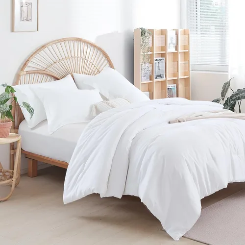 weigelia Juego de Edredón King de 7 Piezas Juego de Edredón Blanco Cama en una Bolsa Suave y Esponjoso Juego de Ropa de Cama Tamaño King con Sábana