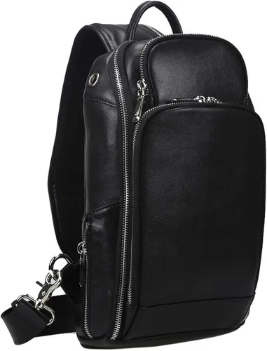 Bolso vintage de cuero genuino de grano completo para hombres, mini pequeño tamaño mediano, con puerto de carga USB, Negro (Small-black), S,