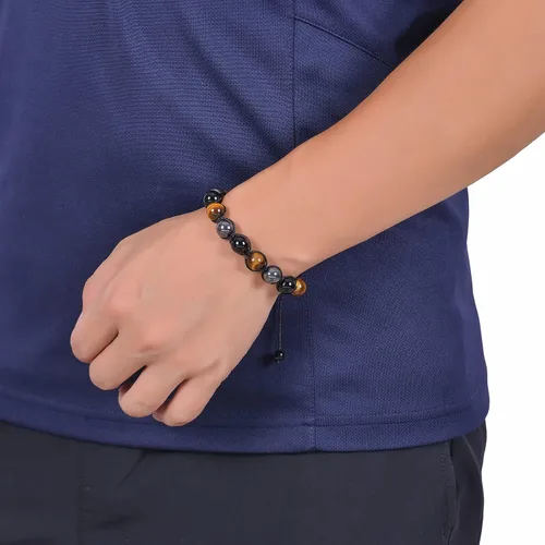 Miniatura 5 de DHQH Triple Protection Bracelet 8/10MM Hematite Black Agate Tigers Eye Stone Bracelet Crystal Jewelry Healing Bead Bracelets for Men Bring Luck