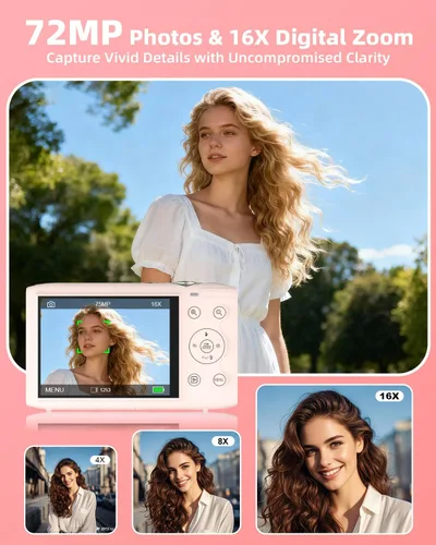 Miniatura 3 de Cámara digital 5K para fotografía, cámara de videoblogs WiFi de 72 megapíxeles con enfoque automático para videos de YouTube con zoom digital 16X