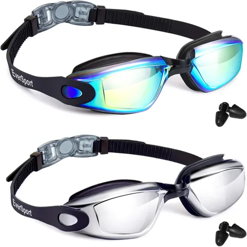 Miniatura 11 de EverSport Gafas de Natación Paquete de 2 Gafas de Natación Antivaho para Adultos, Hombres, Mujeres, Jóvenes y Niños Cristal azul y negro