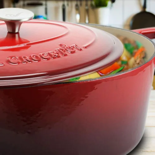 Miniatura 4 de Crock Pot olla para horno holandés de hierro fundido artesanal de 7 cuartos de galón, Rojo escarlata