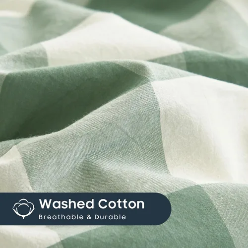 Miniatura 5 de Wake In Cloud - Juego de funda de edredón de algodón gingham, a cuadros de búfalo a cuadros granja, juego de ropa de cama de percal texturizado 100%