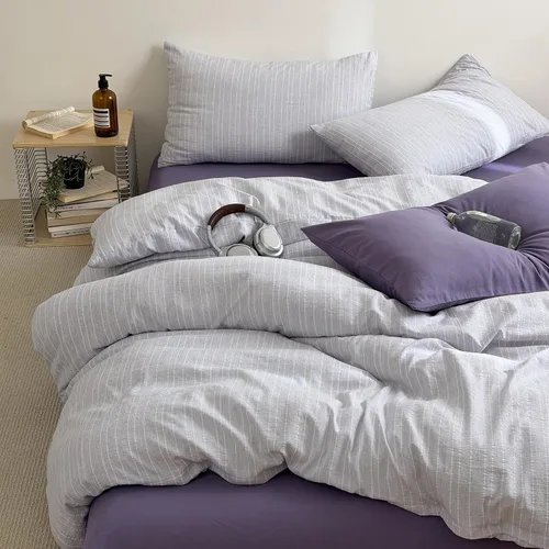 Miniatura 36 de AOJIM Blue & Brown Striped Duvet Cover Set Twin Size 100% Washed Cotton Stripe Bedding Set 3-Piece, Soft Zipper Comforter Cover and 2 Pillowcases