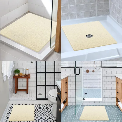 Miniatura 7 de Tapete de ducha antideslizante sin ventosa, 24 x 24 pulgadas de PVC lufa para ducha, baño, tapete de bañera con drenaje para superficie texturizada