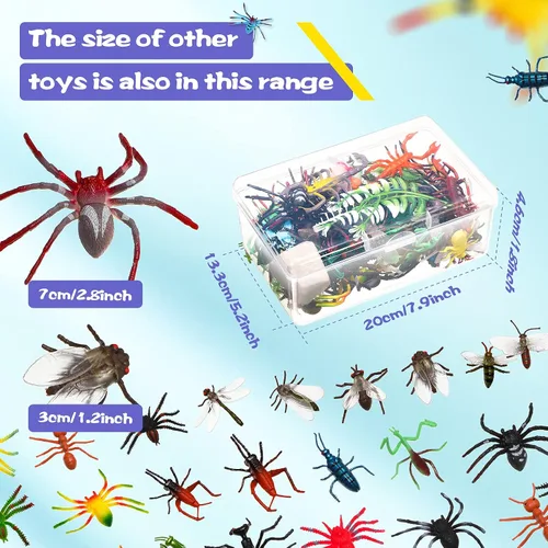 Miniatura 2 de Gejoy 75 piezas de insectos falsos de plástico, varios insectos, figuras realistas de insectos espeluznantes al azar con caja de almacenamiento