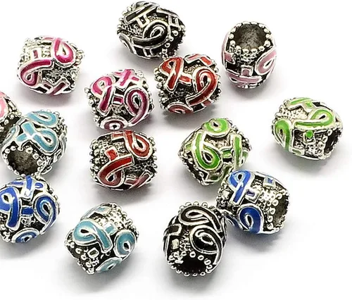 Craftdady 50 cuentas de barril europeo de agujero grande 0.453x0.433 in cinta de conciencia de esmalte espaciador de metal cuentas sueltas para