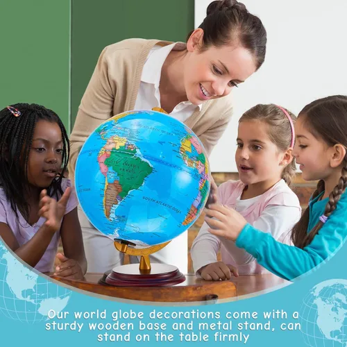 Miniatura 6 de Amylove Globo mundial iluminado de 13 pulgadas para adultos, rotación de 720°/360°, globo iluminado para niños con soporte, mapa del mundo para luz