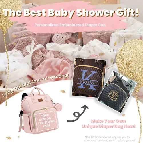 Miniatura 7 de ROSEGIN Mochila rosa para pañales para niñas - Regalos de baby shower para mamá, bolsa de pañales acolchada con cambiador, funda para chupete