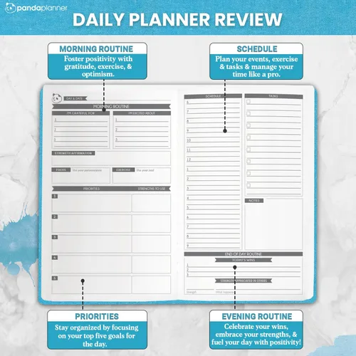 Miniatura 2 de Panda Planner - Agenda diaria sin fecha, organización de 90 días, productividad y felicidad basada en fortalezas VIA, establece objetivos, agenda