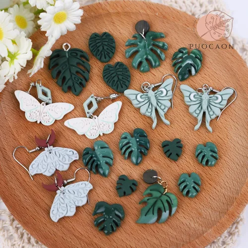 Miniatura 5 de Puocaon Monstera - Cortadores de arcilla polimérica – Cortadores de arcilla de 20 hojas para hacer aretes de arcilla polimérica, hojas tropicales