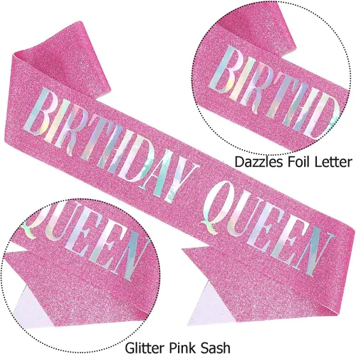 Miniatura 3 de Banda de cumpleaños Queen rosa, letras de papel de aluminio deslumbrante con purpurina para mujeres 21, 30, 40, 50, 60, regalos divertidos