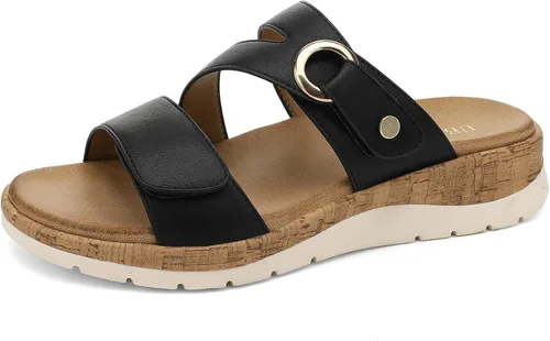 UBFEN Sandalias de cuña baja para mujer, cómodas sandalias para caminar con soporte de arco y correa ajustable para salidas casuales y uso durante
