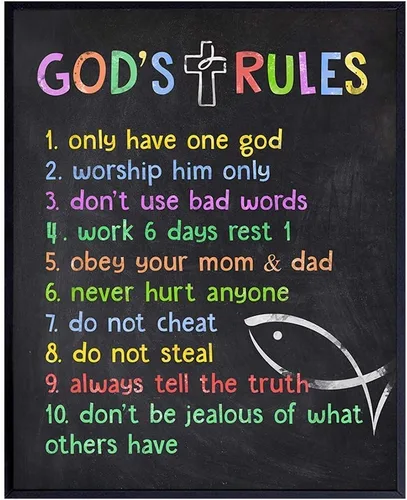 Decoración de pared de los Diez Mandamientos para niños, niñas, habitación de niños pequeños o guardería, arte de pared con versículos religiosos de