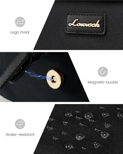 Miniatura 5 de LOVEVOOK Mochila para laptop para mujeres, mochila tote convertible para laptop, mochila ligera de viaje y trabajo para computadora, Negro, 15,6